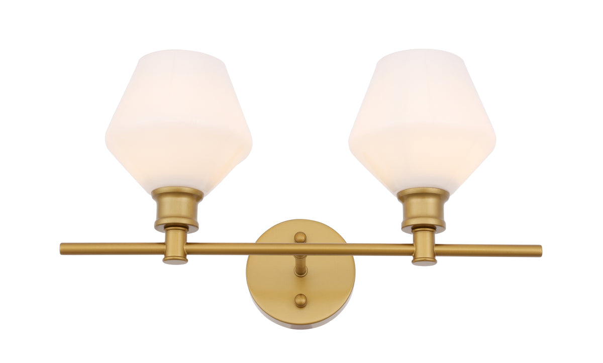 Gene 2 light Brass and Frosted white glass Wall sconce