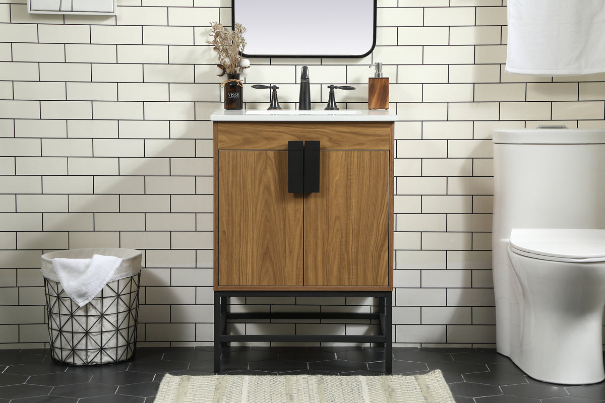 24 inch Single bathroom vanity in walnut brown