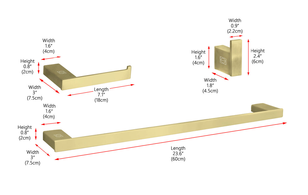 Sofia 3-Piece Bathroom Hardware Set in Brushed Gold