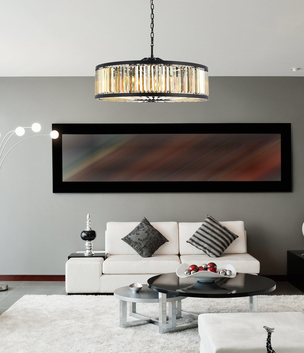 Chelsea 10 light Matte Black Chandelier Golden Teak (Smoky) Royal Cut Crystal