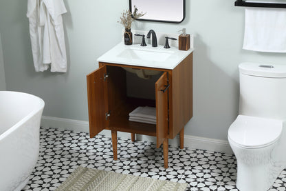 24 inch Single bathroom vanity in teak with backsplash