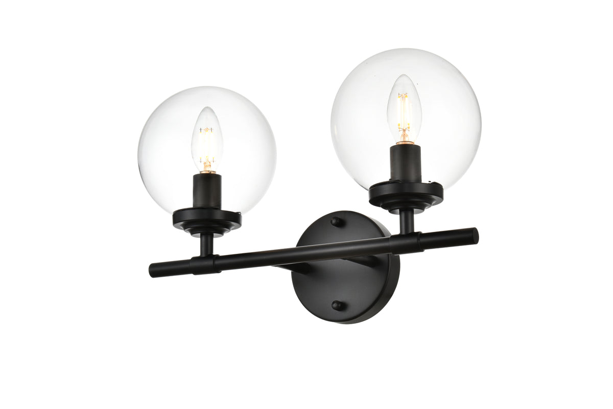 Ingrid 2 light Black and Clear Bath Sconce