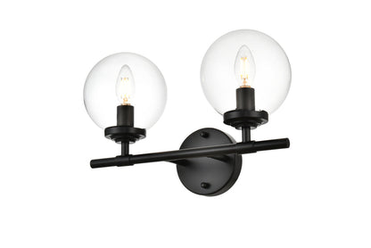 Ingrid 2 light Black and Clear Bath Sconce