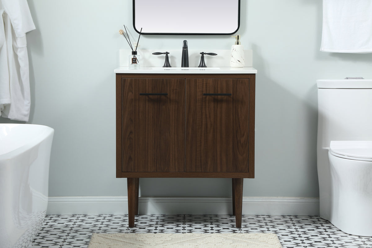 30 inch Single bathroom vanity in walnut with backsplash