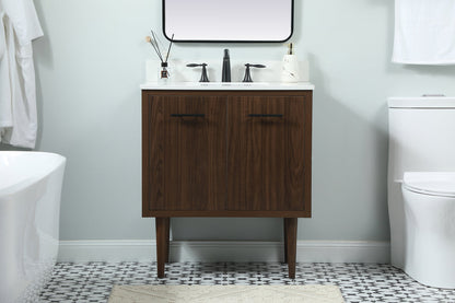 30 inch Single bathroom vanity in walnut with backsplash