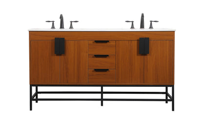 60 inch double bathroom vanity in teak