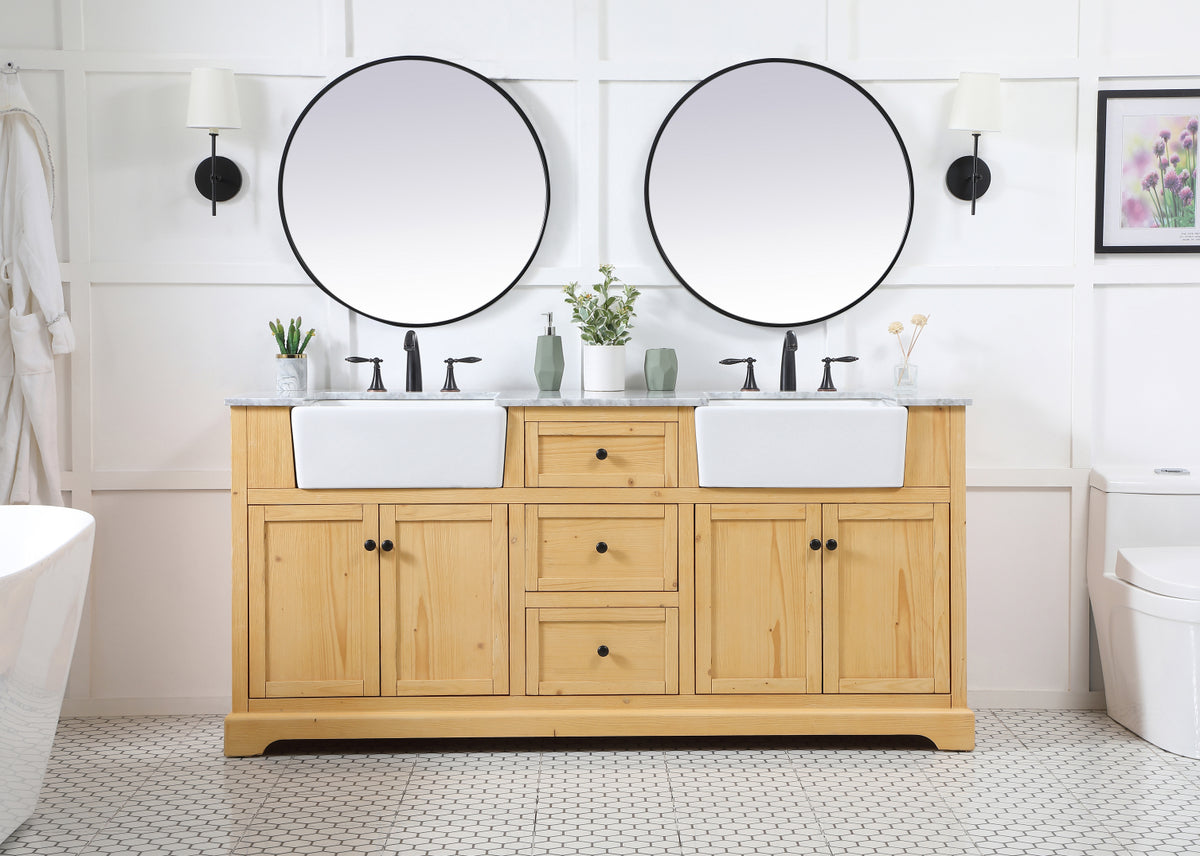 72 inch double bathroom vanity in natural wood