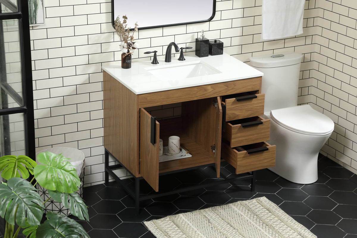 36 inch Single bathroom vanity in walnut brown