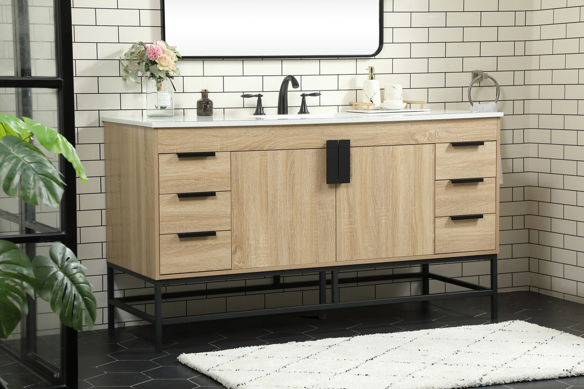 60 inch Single bathroom vanity in mango wood