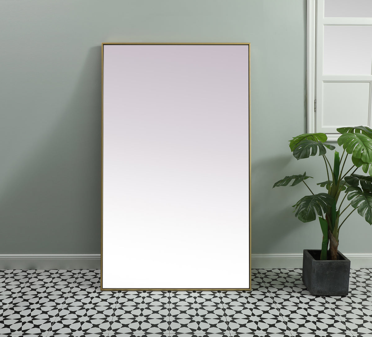 Metal Frame Rectangle Full Length Mirror 36x60 Inch in Brass