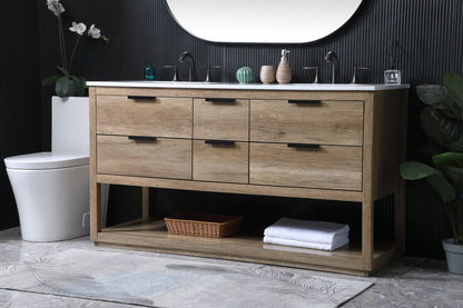 60 Inch Double Bathroom Vanity In Natural Oak