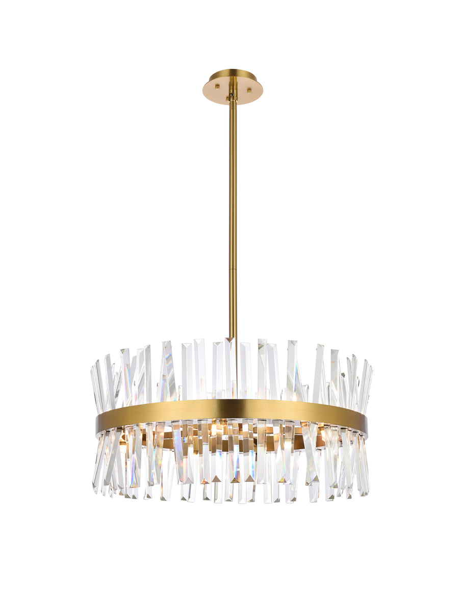 Serephina 25 inch crystal round pendant light in satin gold