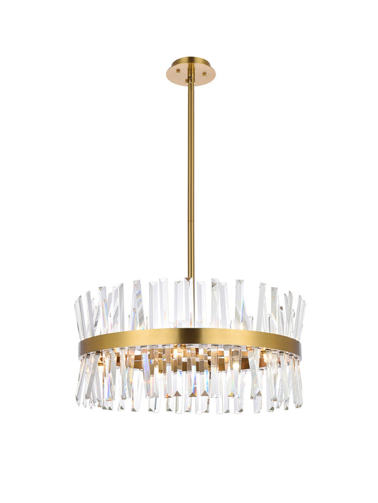 Serephina 25 inch crystal round pendant light in satin gold