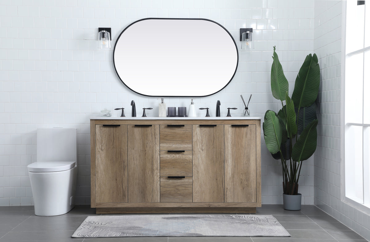 60 Inch Double Bathroom Vanity In Natural Oak