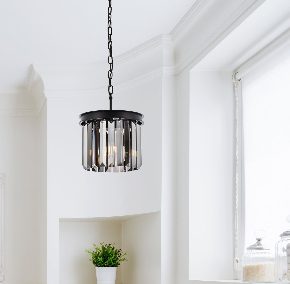 Sydney 3 light Matte Black Pendant Silver Shade (Grey) Royal Cut Crystal