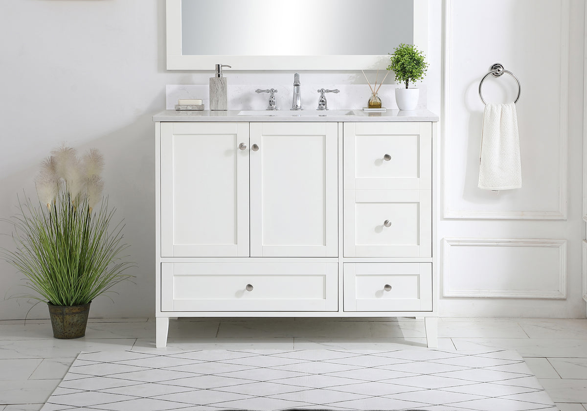 42 inch Single Bathroom Vanity in White with Backsplash