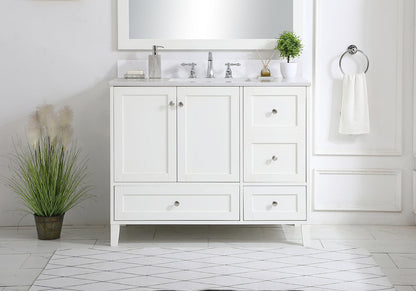 42 inch Single Bathroom Vanity in White with Backsplash