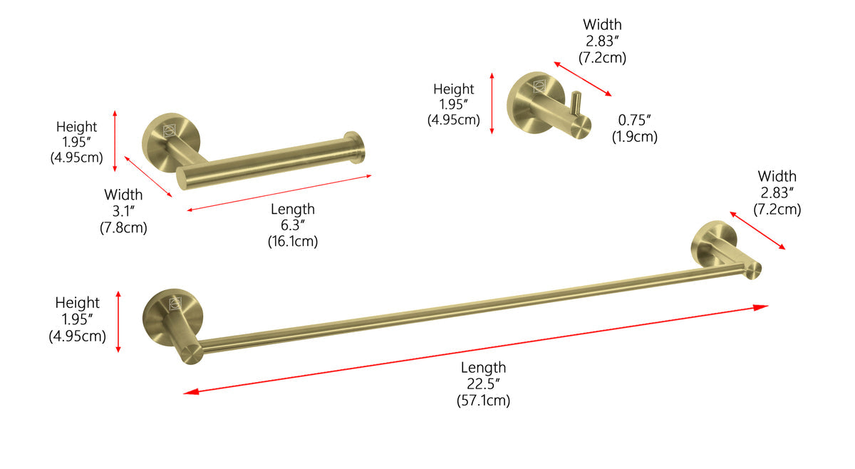 Freya 3-Piece Bathroom Hardware Set in Brushed Gold