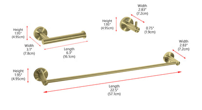 Freya 3-Piece Bathroom Hardware Set in Brushed Gold