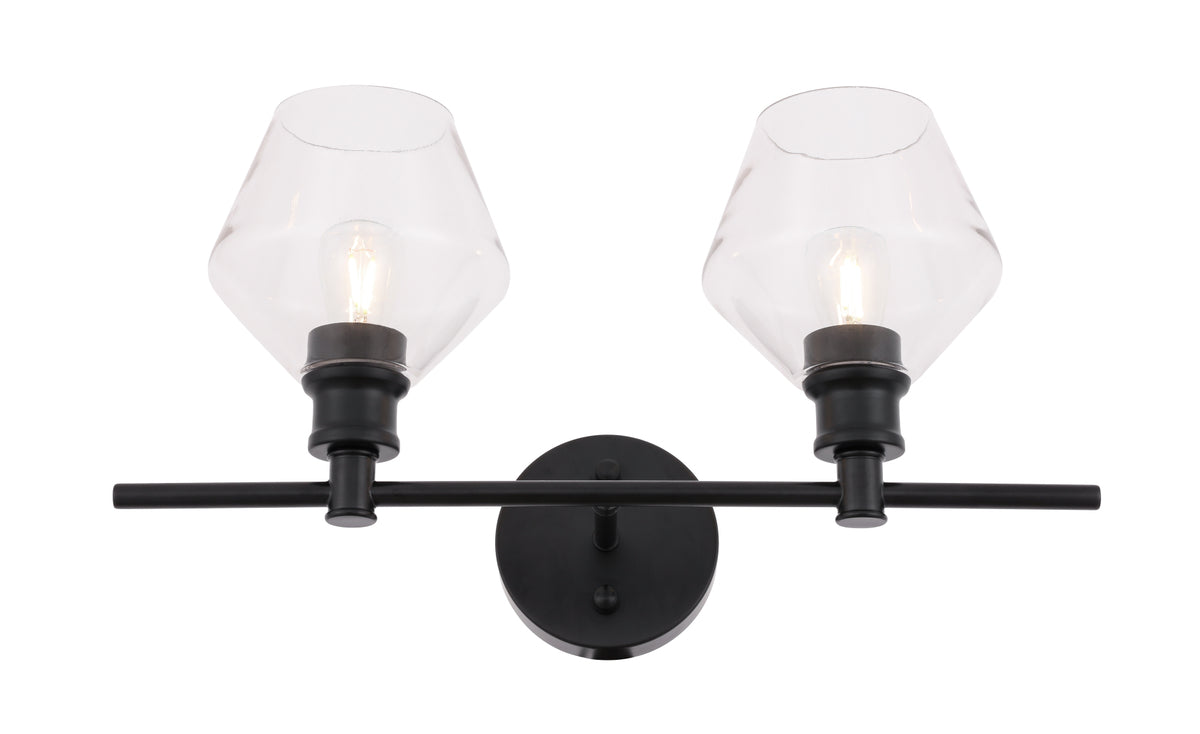 Gene 2 light Black and Clear glass Wall sconce