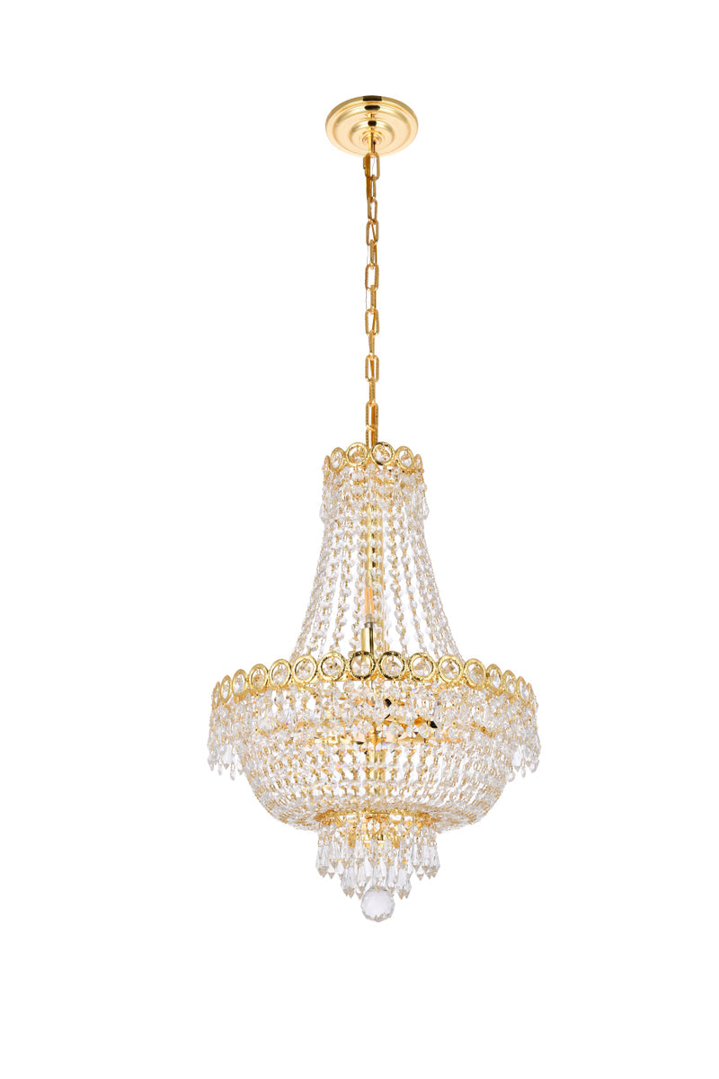 Century 8 light Gold Pendant Clear Royal Cut Crystal