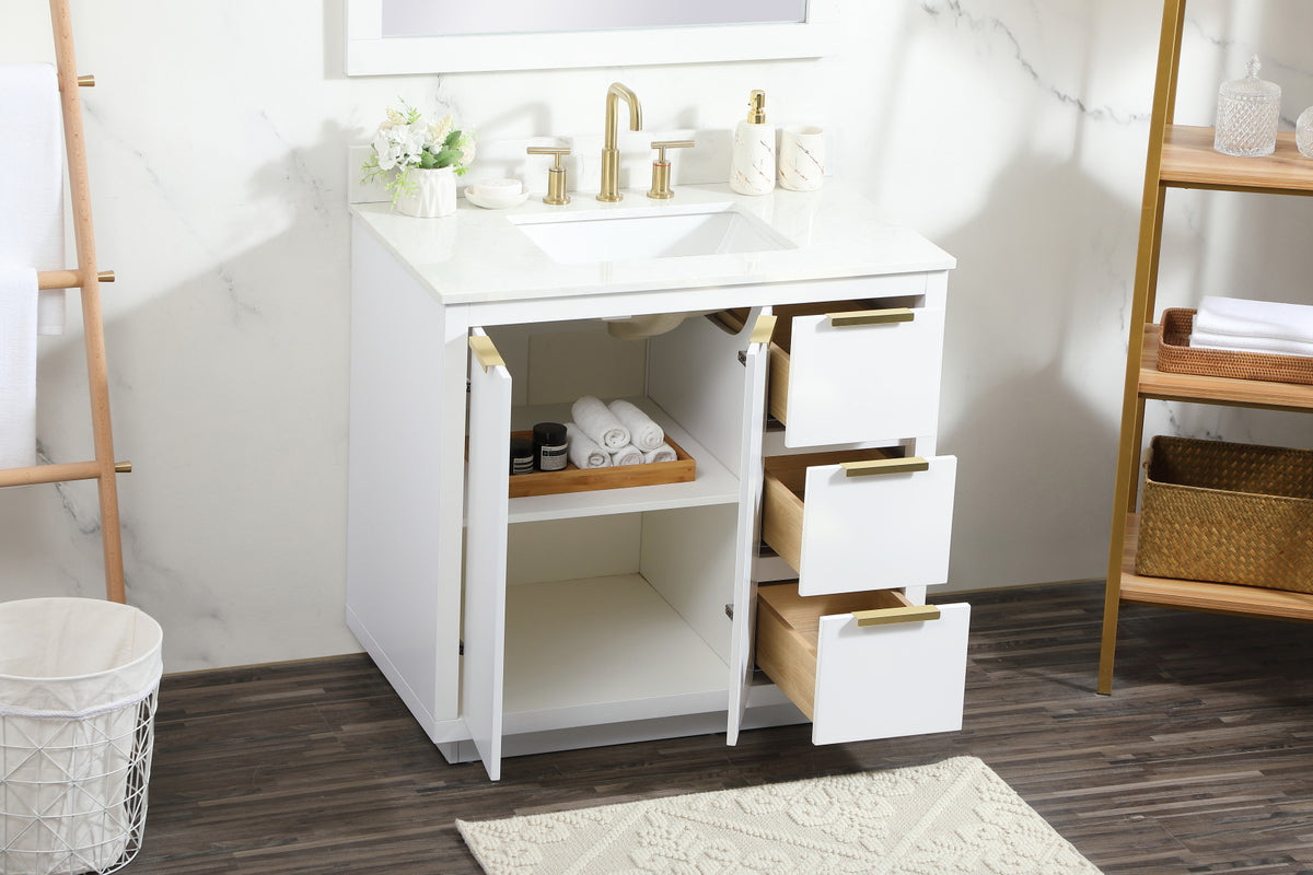 36 inch Single bathroom vanity in white with backsplash