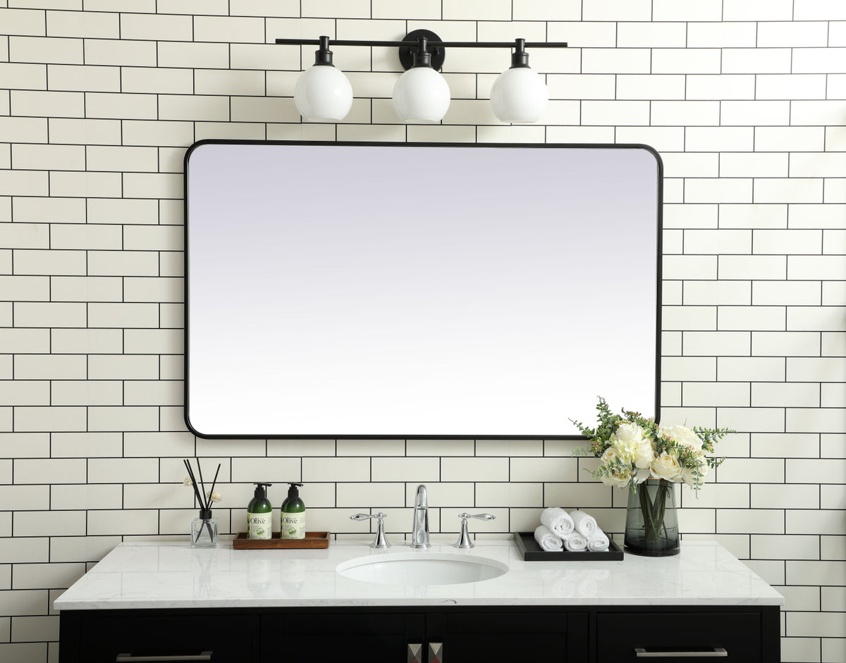 Soft corner metal rectangular mirror 30x48 inch in Black
