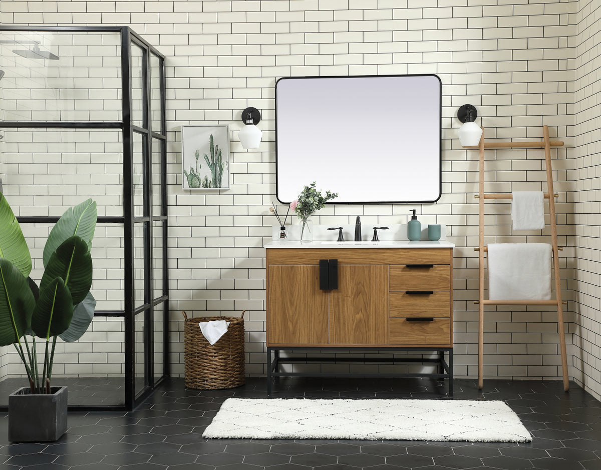 42 inch Single bathroom vanity in walnut brown with backsplash