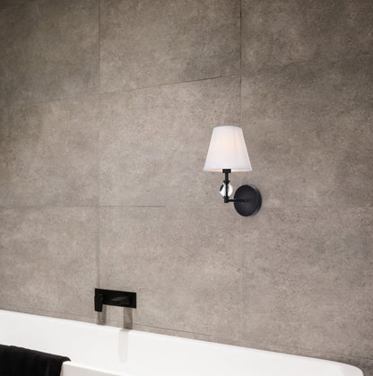 Bethany 1 light bath sconce in black with white fabric shade
