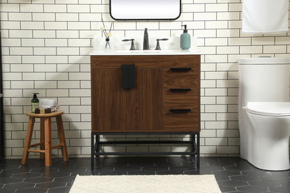 32 inch Single bathroom vanity in walnut with backsplash