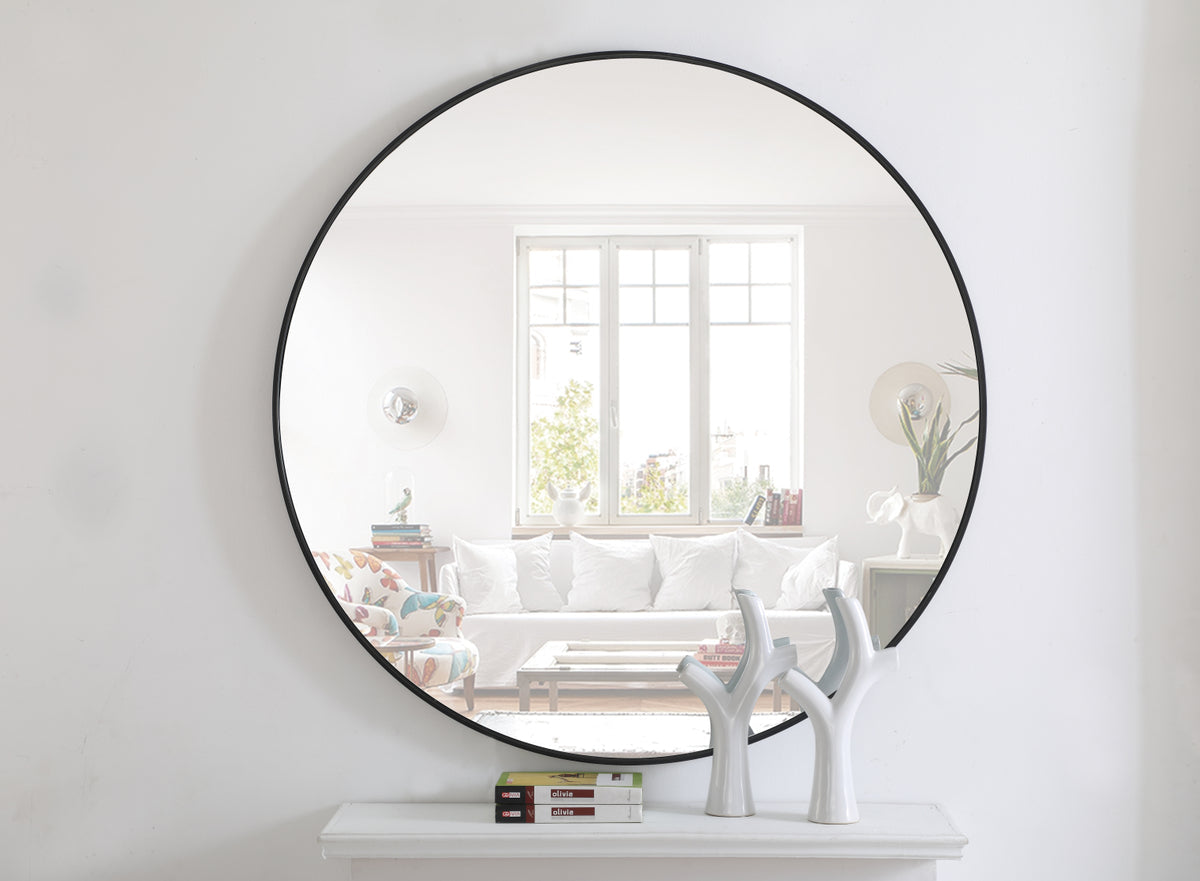 Metal frame Round Mirror 48 inch Black finish