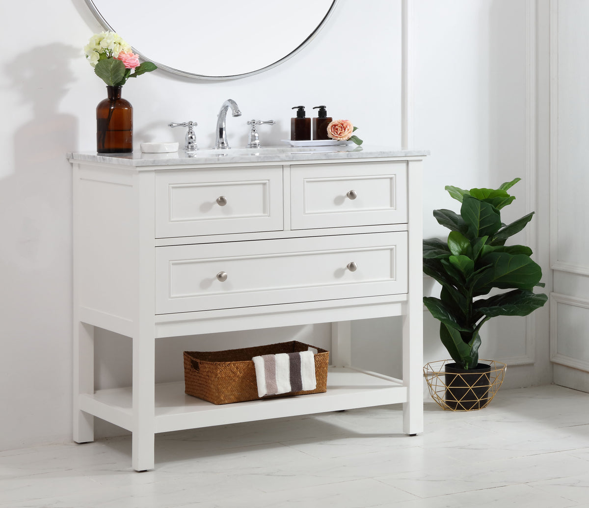 36 in. Single bathroom vanity set in White