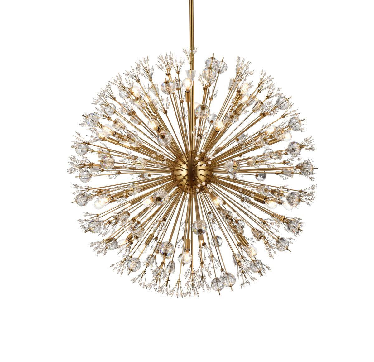 Vera 44 inch crystal starburst round pendant in gold