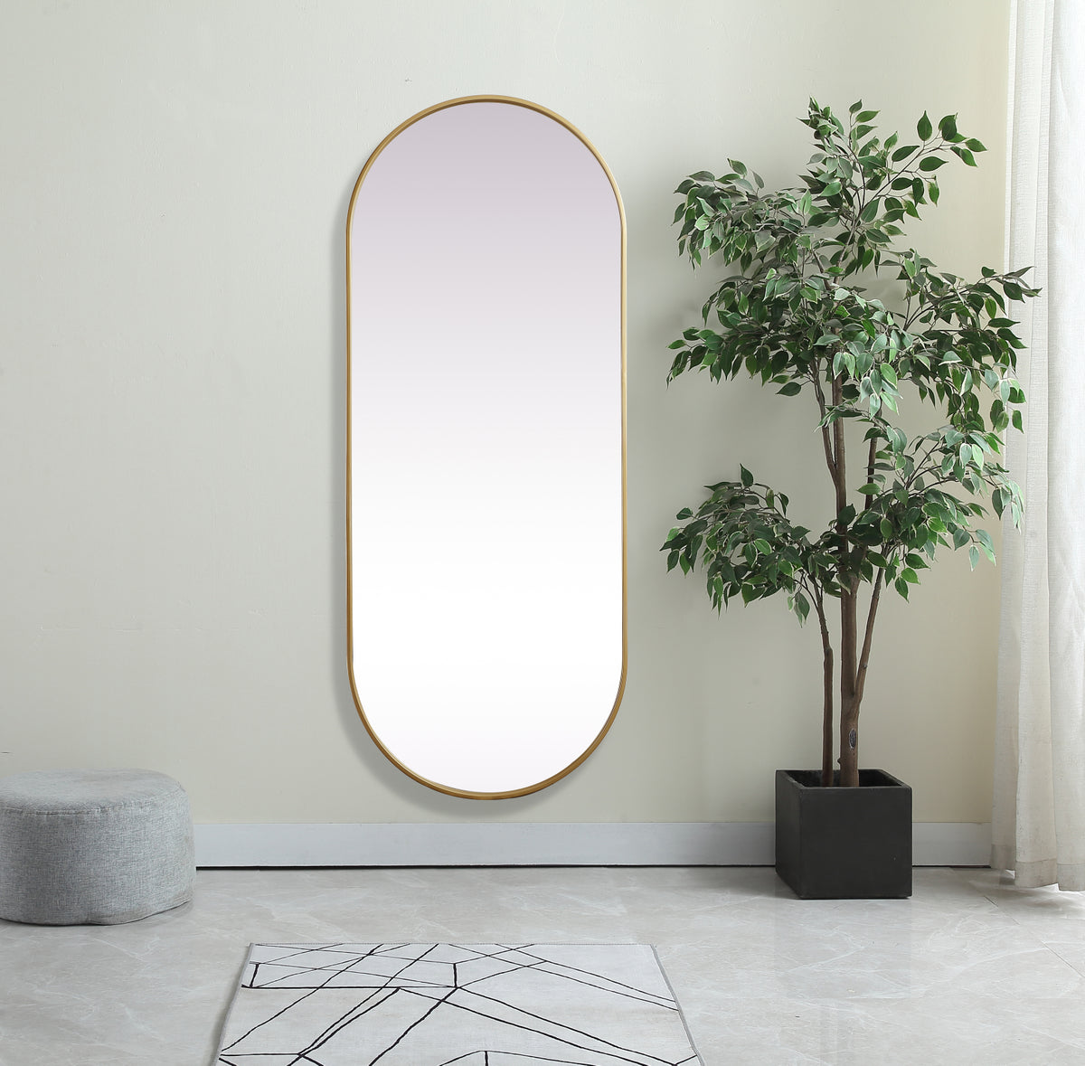 Metal Frame Oval Mirror 24x60 Inch in Brass