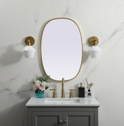 Metal Frame Oval Mirror 20x30 Inch in Brass