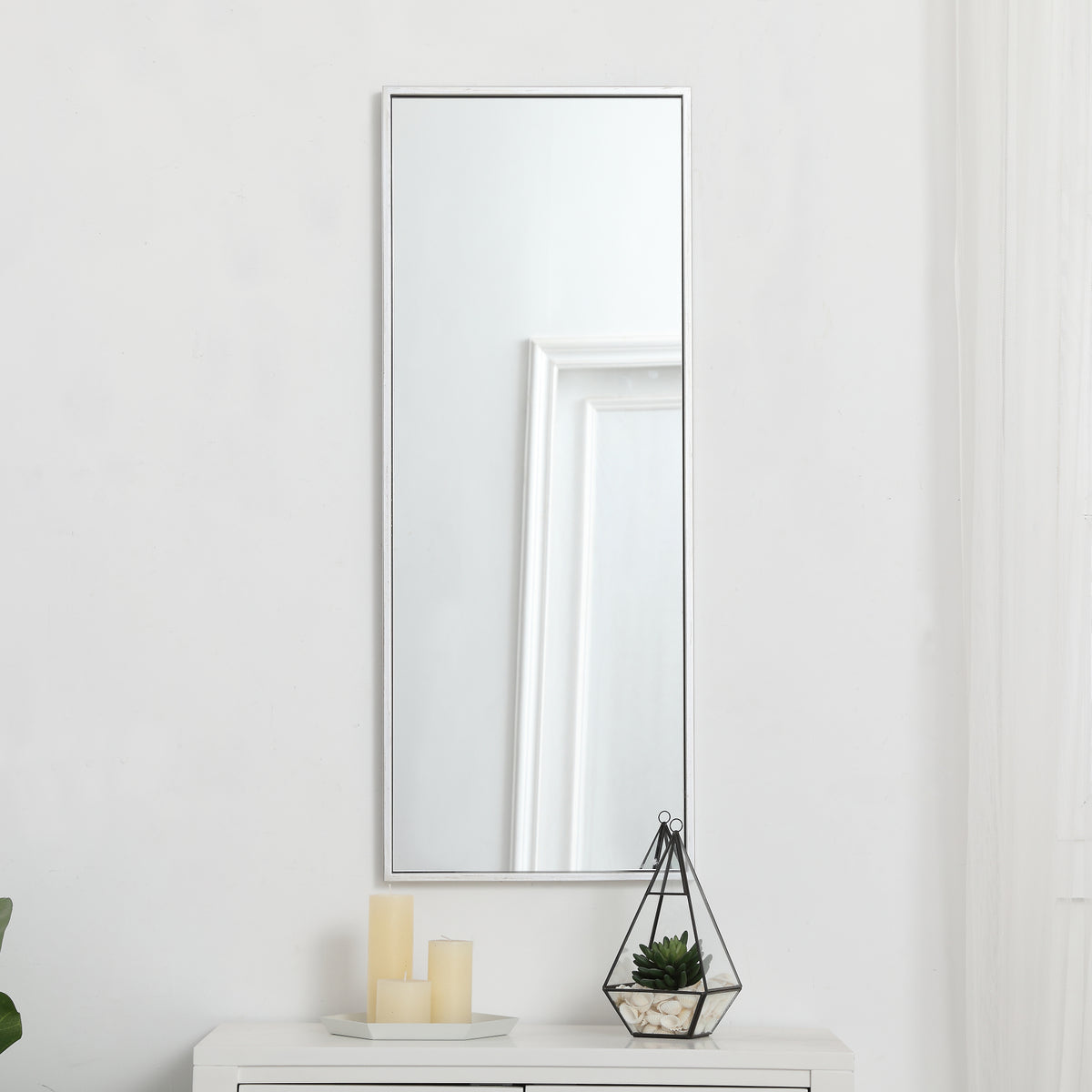 Metal frame rectangle mirror 14 inch in silver