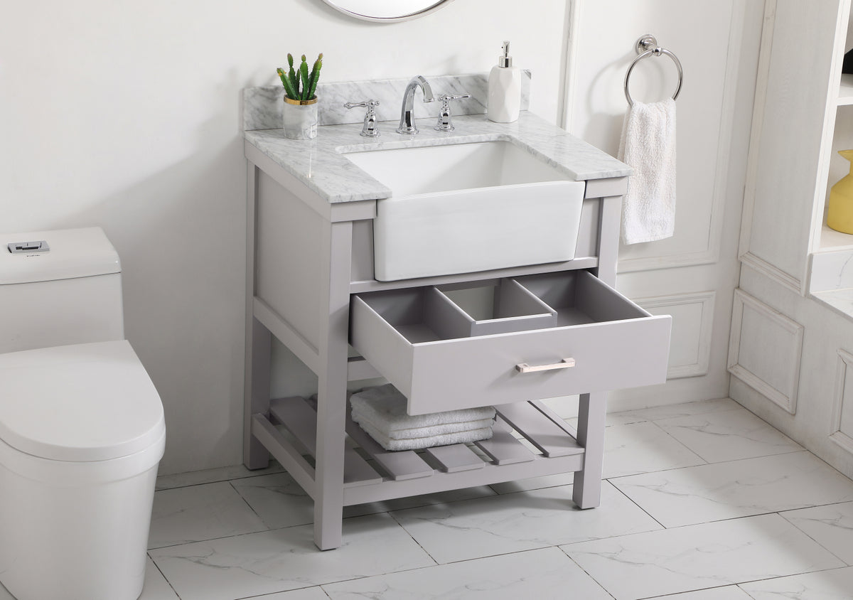 30 inch Single bathroom vanity in grey with backsplash