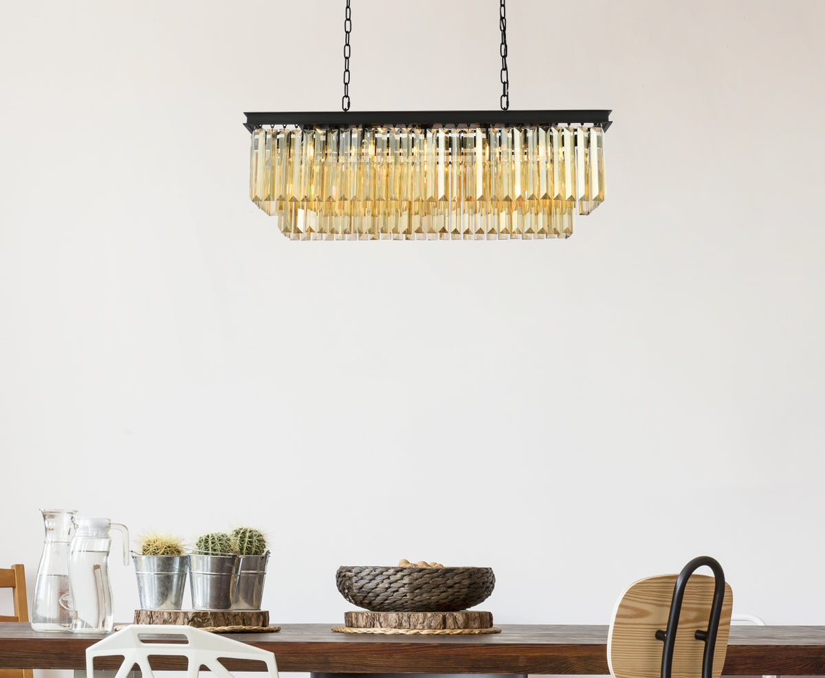 Sydney 12 light Matte Black Chandelier Golden Teak (Smoky) Royal Cut Crystal
