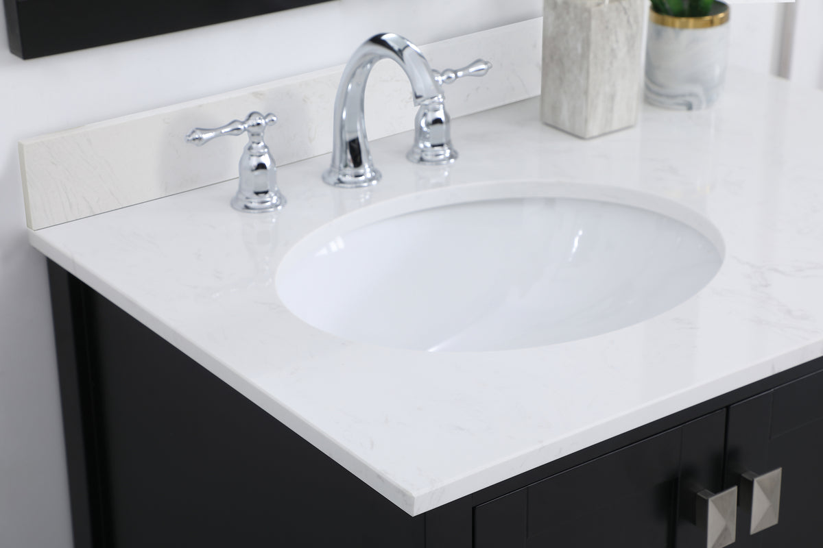 32 inch Single Bathroom Vanity in Black with Backsplash