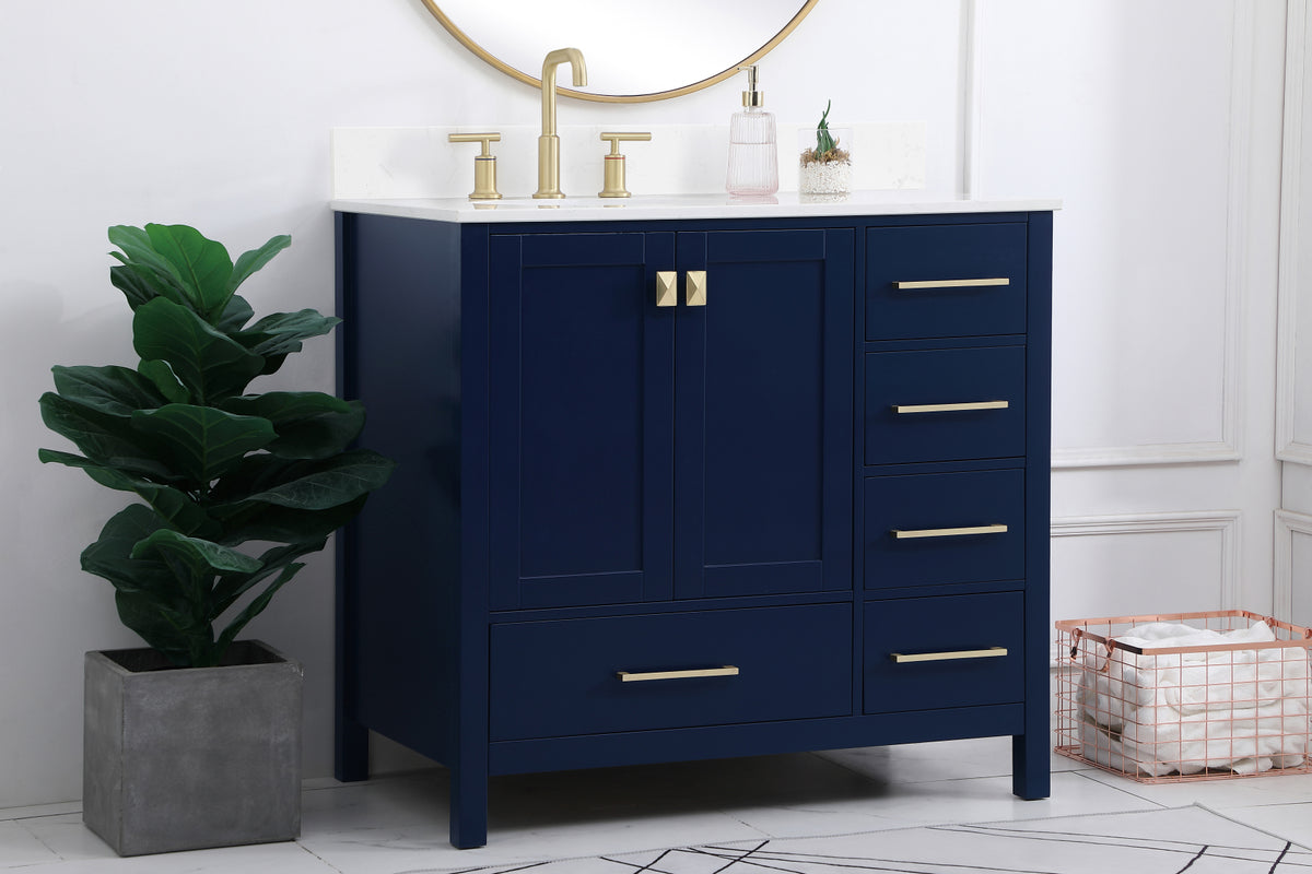 36 inch Single Bathroom Vanity in Blue with Backsplash