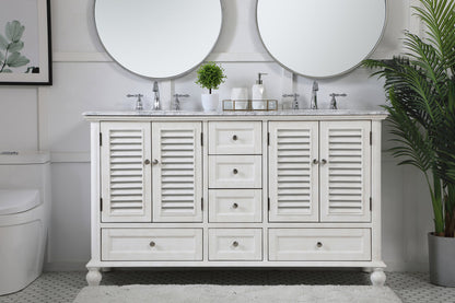 60 inch Double Bathroom Vanity in Antique White