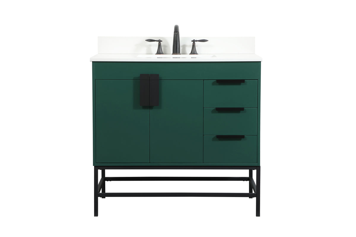36 inch Single bathroom vanity in green with backsplash