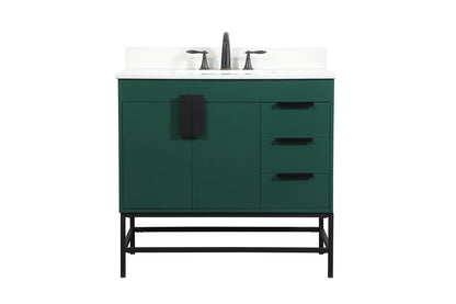 36 inch Single bathroom vanity in green with backsplash