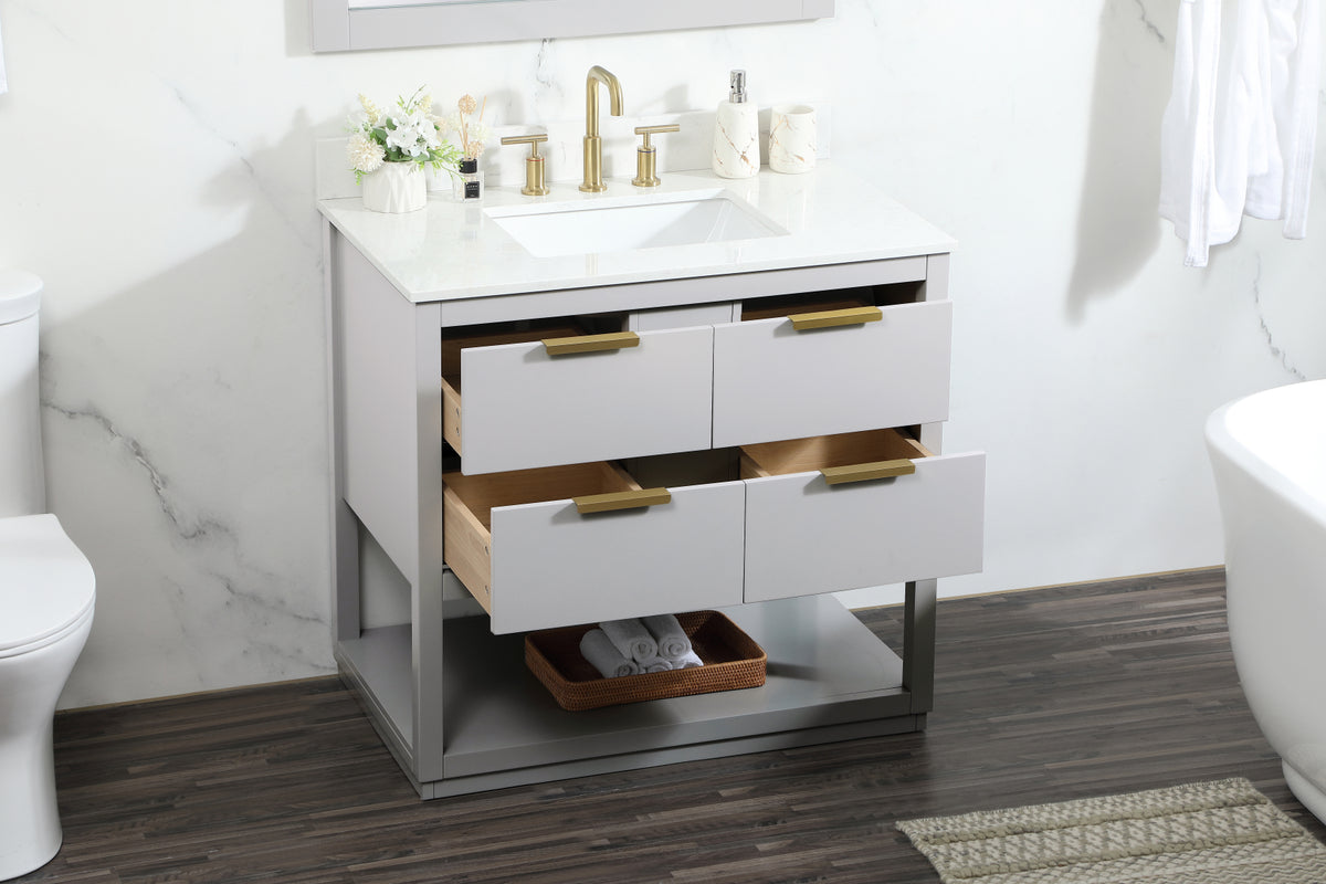 36 inch Single bathroom vanity in grey with backsplash