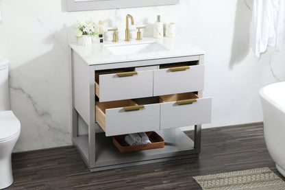 36 inch Single bathroom vanity in grey with backsplash