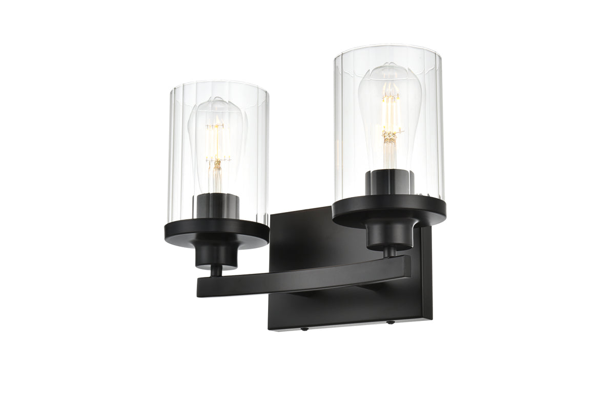 Saanvi 2 light Black and Clear Bath Sconce