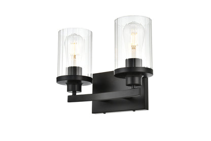 Saanvi 2 light Black and Clear Bath Sconce