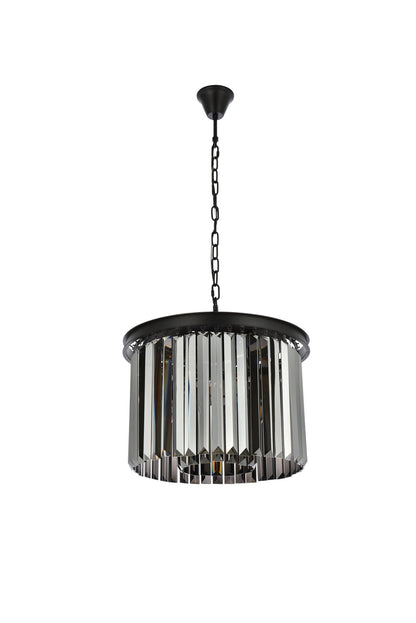 Sydney 6 light Matte Black Pendant Silver Shade (Grey) Royal Cut Crystal