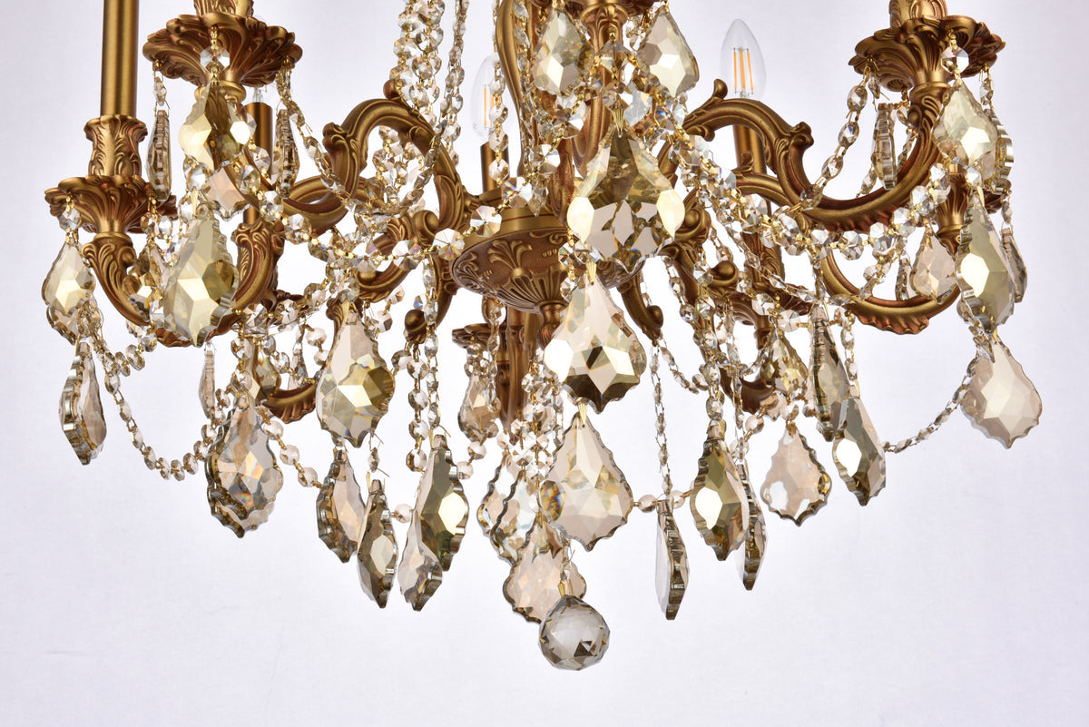Rosalia 8 light French Gold Chandelier Golden Teak (Smoky) Royal Cut Crystal