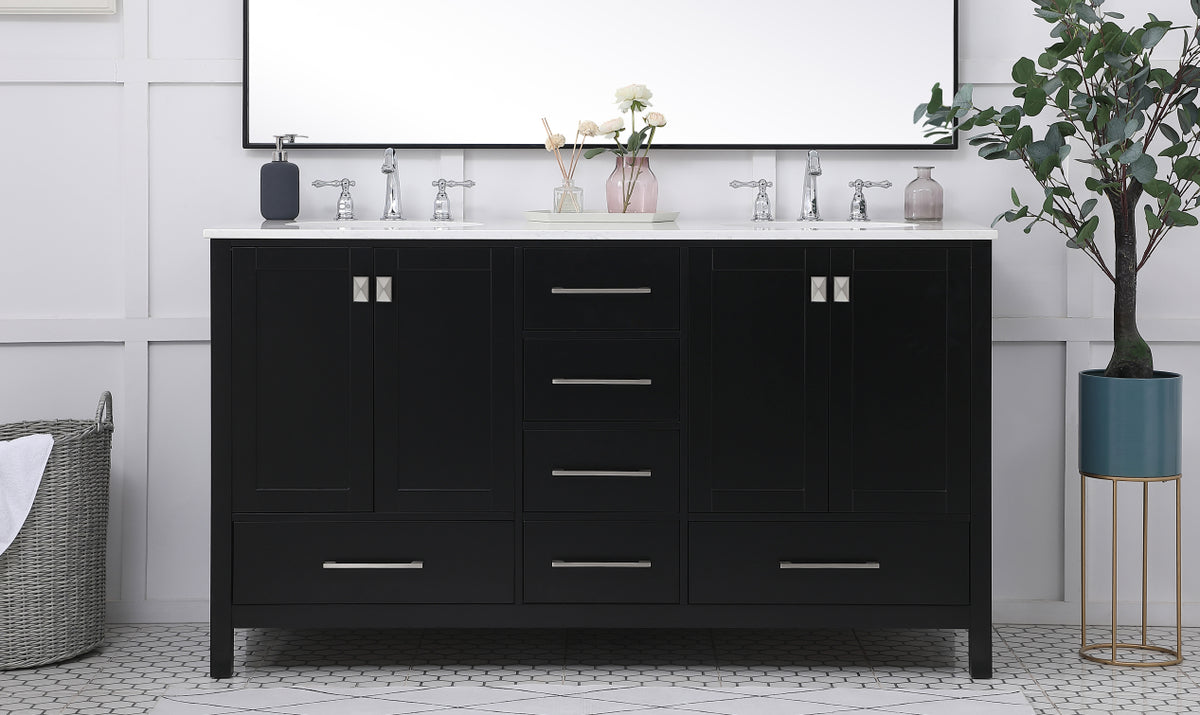 60 inch Double Bathroom Vanity in Black